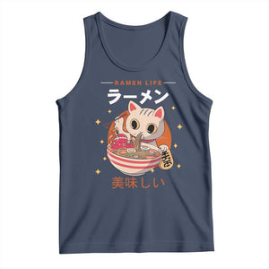 Funny Japanese Kawaii Cat Neko Ramen Tank Top TS11 Navy Print Your Wear