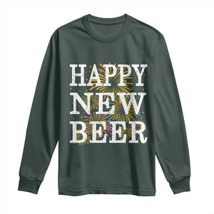 Funny Happy New Beer New Year Long Sleeve Shirt NYE Party Beer Lover Firework TS11 Dark Forest Green Print Your Wear