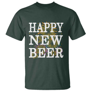 Funny Happy New Beer New Year T Shirt NYE Party Beer Lover Firework TS11 Dark Forest Green Print Your Wear
