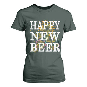 Funny Happy New Beer New Year T Shirt For Women NYE Party Beer Lover Firework TS11 Dark Forest Green Print Your Wear