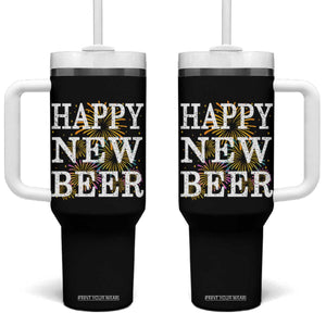 Funny Happy New Beer New Year Tumbler With Handle NYE Party Beer Lover Firework TS11 One Size: 40 oz Black Print Your Wear