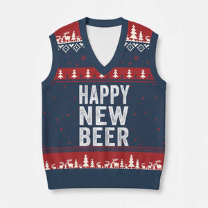 Funny Happy New Beers New Year V-Neck Knit Sweater Vest NYE Party Beer Lover TS11 Navy Red Print Your Wear