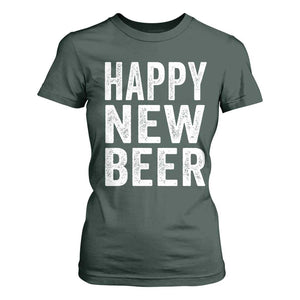 Funny Happy New Beers New Year T Shirt For Women NYE Party Beer Lover TS11 Dark Forest Green Print Your Wear