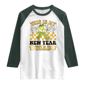 Funny New Years Eve Raglan Shirt This Is My New Year Toad Frog Pun TS11 White Dark Forest Green Print Your Wear