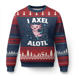 Funny Axolotl Ice Skating Ugly Christmas Sweater I Axel Alotl Winter Sport TS11 Navy Red Print Your Wear