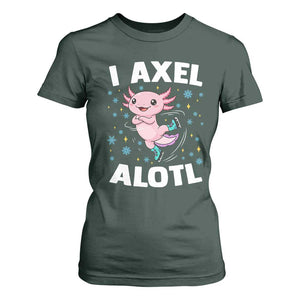 Funny Axolotl Ice Skating T Shirt For Women I Axel Alotl Winter Sport TS11 Dark Forest Green Print Your Wear