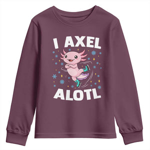Funny Axolotl Ice Skating Youth Sweatshirt I Axel Alotl Winter Sport TS11 Maroon Print Your Wear