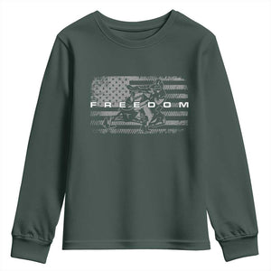American Flag Snowmobile Freedom Winter Sport Youth Sweatshirt TS11 Dark Forest Green Print Your Wear