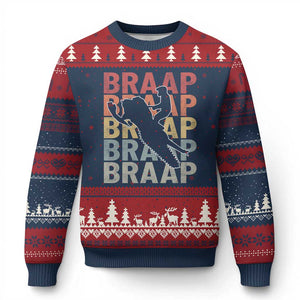 Snowmobile Braaap Ugly Christmas Sweater Retro Snowcross Snow Sled Winter Sport TS11 Navy Red Print Your Wear