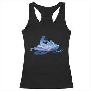 Snowmobile Snow Mountain Forest Snowmobiling Winter Sport Racerback Tank Top TS11 Black Print Your Wear