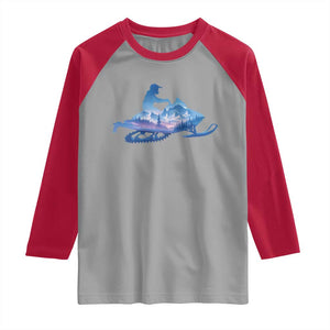 Snowmobile Snow Mountain Forest Snowmobiling Winter Sport Raglan Shirt TS11 Sport Gray Red Print Your Wear