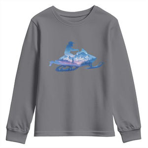 Snowmobile Snow Mountain Forest Snowmobiling Winter Sport Youth Sweatshirt TS11 Charcoal Print Your Wear