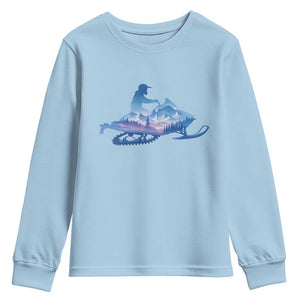 Snowmobile Snow Mountain Forest Snowmobiling Winter Sport Youth Sweatshirt TS11 Light Blue Print Your Wear