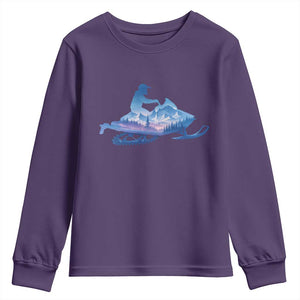 Snowmobile Snow Mountain Forest Snowmobiling Winter Sport Youth Sweatshirt TS11 Purple Print Your Wear