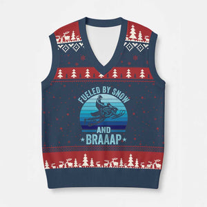 Funny Snowmobile V-Neck Knit Sweater Vest Fueled By Snow And Braaap Winter Sports TS11 Navy Red Print Your Wear