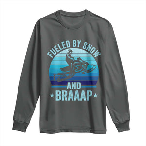 Funny Snowmobile Long Sleeve Shirt Fueled By Snow And Braaap Winter Sports TS11 Dark Heather Print Your Wear