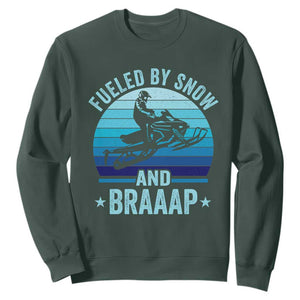 Funny Snowmobile Sweatshirt Fueled By Snow And Braaap Winter Sports TS11 Dark Forest Green Print Your Wear