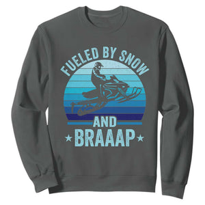 Funny Snowmobile Sweatshirt Fueled By Snow And Braaap Winter Sports TS11 Dark Heather Print Your Wear