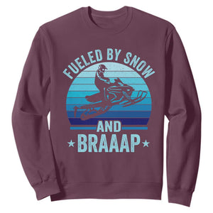 Funny Snowmobile Sweatshirt Fueled By Snow And Braaap Winter Sports TS11 Maroon Print Your Wear