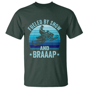 Funny Snowmobile T Shirt Fueled By Snow And Braaap Winter Sports TS11 Dark Forest Green Print Your Wear