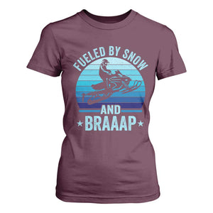 Funny Snowmobile T Shirt For Women Fueled By Snow And Braaap Winter Sports TS11 Maroon Print Your Wear