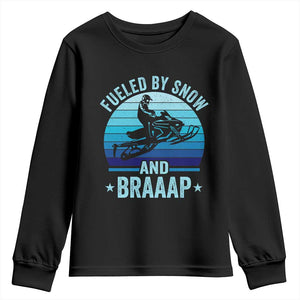 Funny Snowmobile Youth Sweatshirt Fueled By Snow And Braaap Winter Sports TS11 Black Print Your Wear