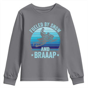 Funny Snowmobile Youth Sweatshirt Fueled By Snow And Braaap Winter Sports TS11 Charcoal Print Your Wear