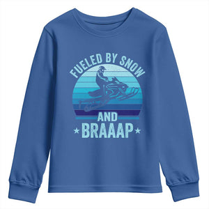 Funny Snowmobile Youth Sweatshirt Fueled By Snow And Braaap Winter Sports TS11 Royal Blue Print Your Wear