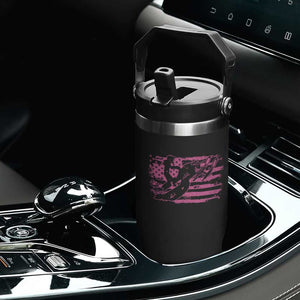 Snowmobile Snowcross Girls Pink American Flag Flip Straw Tumbler TS11 Print Your Wear