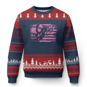 Snowmobile Snowcross Girls Pink American Flag Ugly Christmas Sweater TS11 Navy Red Print Your Wear
