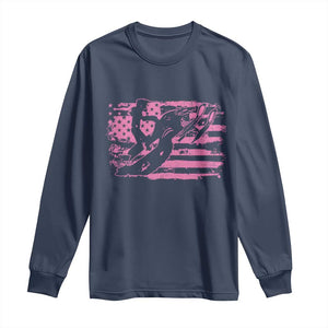 Snowmobile Snowcross Girls Pink American Flag Long Sleeve Shirt TS11 Navy Print Your Wear