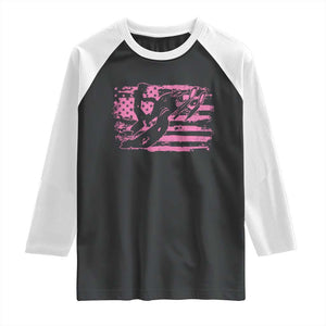 Snowmobile Snowcross Girls Pink American Flag Raglan Shirt TS11 Black White Print Your Wear