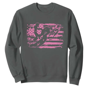 Snowmobile Snowcross Girls Pink American Flag Sweatshirt TS11 Dark Heather Print Your Wear