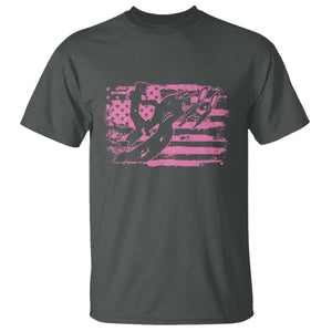 Snowmobile Snowcross Girls Pink American Flag T Shirt TS11 Dark Heather Print Your Wear