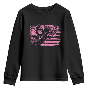 Snowmobile Snowcross Girls Pink American Flag Youth Sweatshirt TS11 Black Print Your Wear