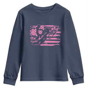 Snowmobile Snowcross Girls Pink American Flag Youth Sweatshirt TS11 Navy Print Your Wear