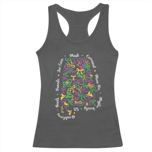 Funny Mardi Gras Alabama Map Coquette Bow Racerback Tank Top Moon Pie Carnival Joe Cain Beads TS11 Dark Heather Print Your Wear