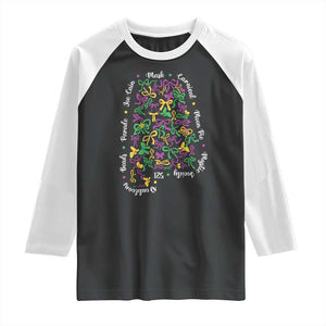 Funny Mardi Gras Alabama Map Coquette Bow Raglan Shirt Moon Pie Carnival Joe Cain Beads TS11 Black White Print Your Wear