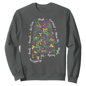 Funny Mardi Gras Alabama Map Coquette Bow Sweatshirt Moon Pie Carnival Joe Cain Beads TS11 Dark Heather Print Your Wear