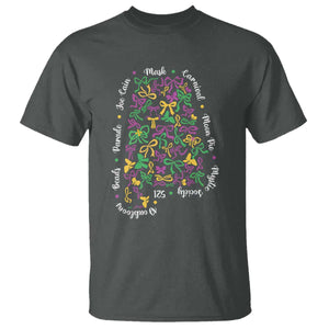 Funny Mardi Gras Alabama Map Coquette Bow T Shirt Moon Pie Carnival Joe Cain Beads TS11 Dark Heather Print Your Wear