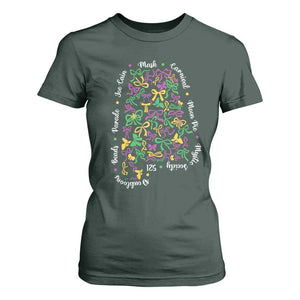 Funny Mardi Gras Alabama Map Coquette Bow T Shirt For Women Moon Pie Carnival Joe Cain Beads TS11 Dark Forest Green Print Your Wear