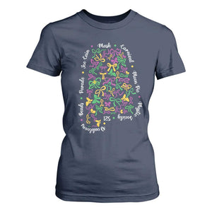 Funny Mardi Gras Alabama Map Coquette Bow T Shirt For Women Moon Pie Carnival Joe Cain Beads TS11 Navy Print Your Wear