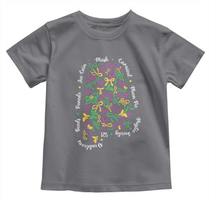 Funny Mardi Gras Alabama Map Coquette Bow Toddler T Shirt Moon Pie Carnival Joe Cain Beads TS11 Charcoal Print Your Wear