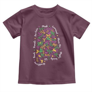 Funny Mardi Gras Alabama Map Coquette Bow Toddler T Shirt Moon Pie Carnival Joe Cain Beads TS11 Maroon Print Your Wear