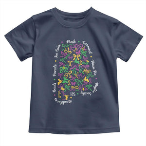 Funny Mardi Gras Alabama Map Coquette Bow Toddler T Shirt Moon Pie Carnival Joe Cain Beads TS11 Navy Print Your Wear