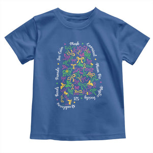 Funny Mardi Gras Alabama Map Coquette Bow Toddler T Shirt Moon Pie Carnival Joe Cain Beads TS11 Royal Blue Print Your Wear