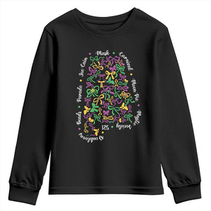 Funny Mardi Gras Alabama Map Coquette Bow Youth Sweatshirt Moon Pie Carnival Joe Cain Beads TS11 Black Print Your Wear