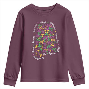 Funny Mardi Gras Alabama Map Coquette Bow Youth Sweatshirt Moon Pie Carnival Joe Cain Beads TS11 Maroon Print Your Wear