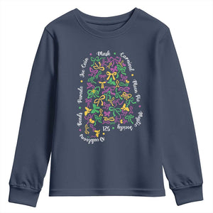 Funny Mardi Gras Alabama Map Coquette Bow Youth Sweatshirt Moon Pie Carnival Joe Cain Beads TS11 Navy Print Your Wear