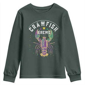 Funny Cajun Crawfish Boil Mardi Gras Youth Sweatshirt Crawfish Krewe TS11 Dark Forest Green Print Your Wear